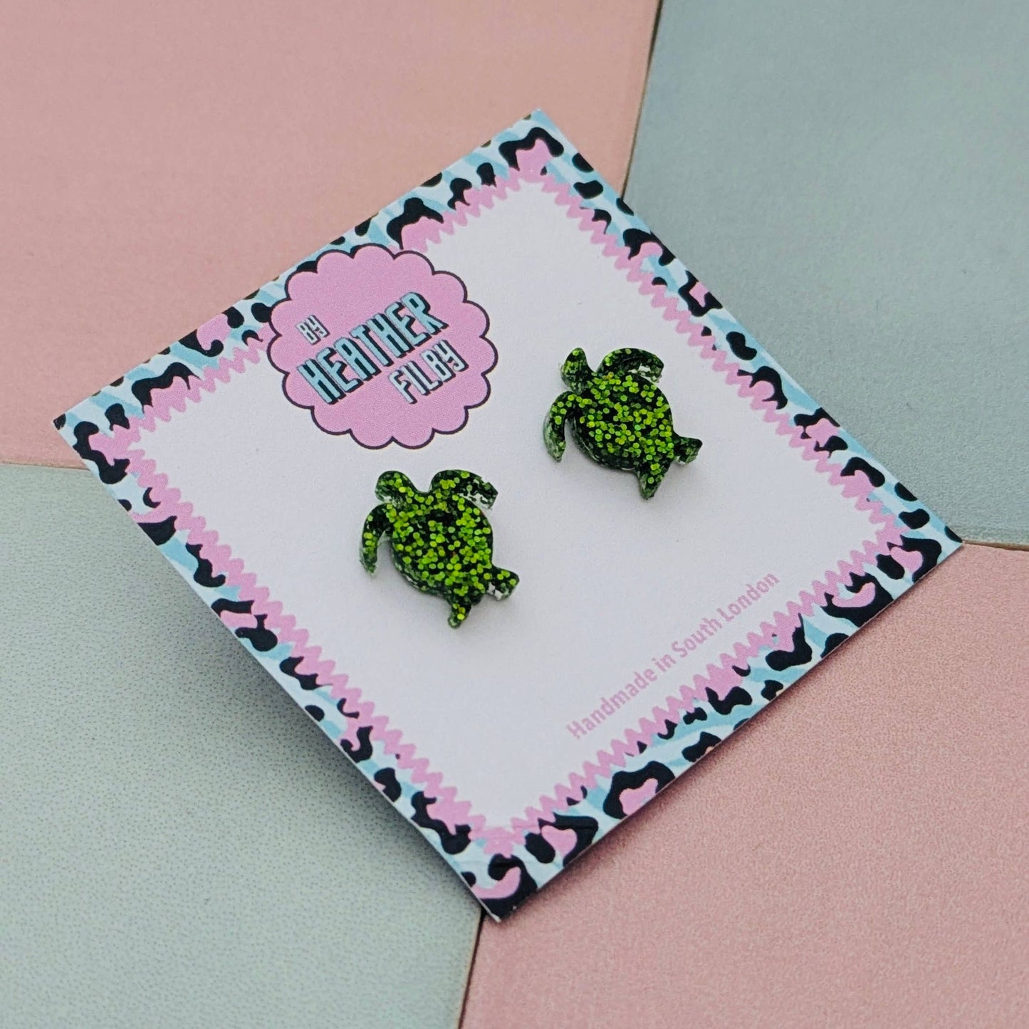 Green Turtle Stud Glitter Earrings