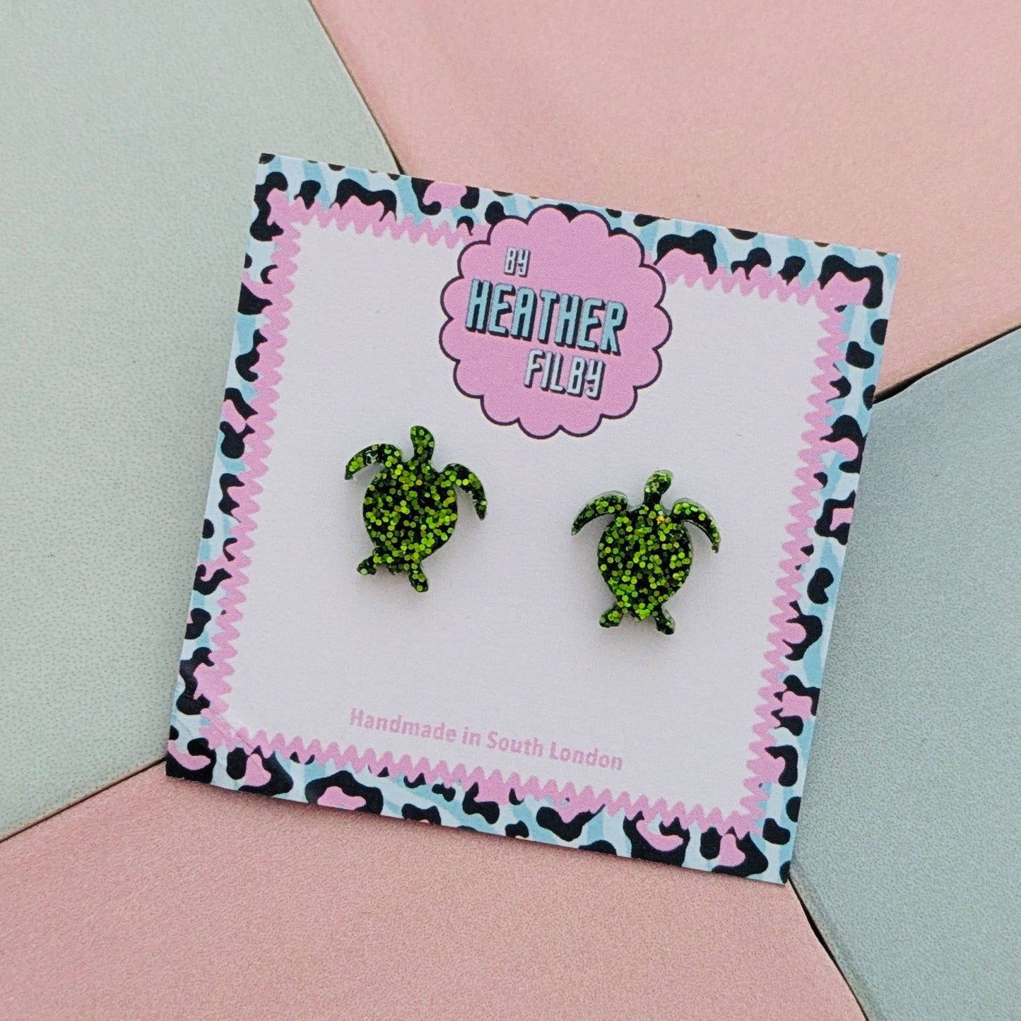Green Turtle Stud Glitter Earrings