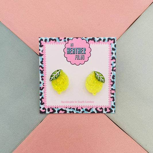 Yellow Lemon Glitter Stud Earrings - Best Seller